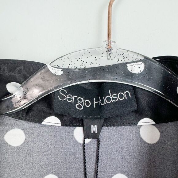 SERGIO HUDSON | NEW Silk Button Down Black/White Polka Dot Blouse Women’s Size M - Picture 7 of 14